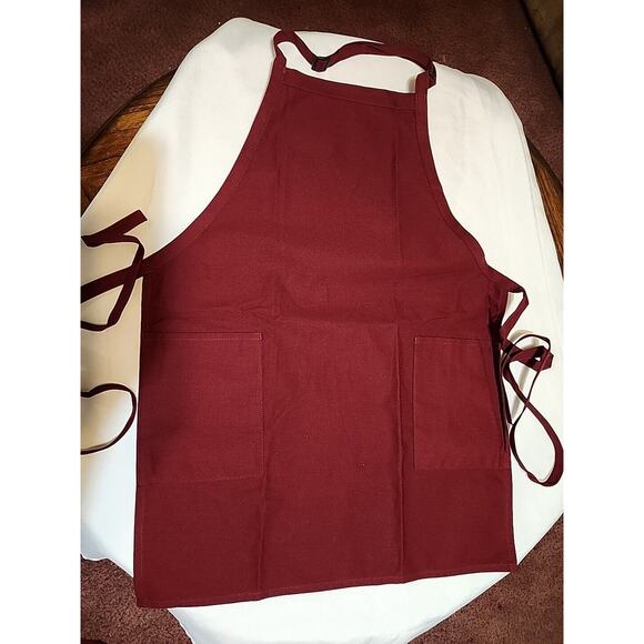Fame Fabrics 2 Patch Pocket Bib Apron Burgundy Adjustable Neck Strap - Picture 1 of 6
